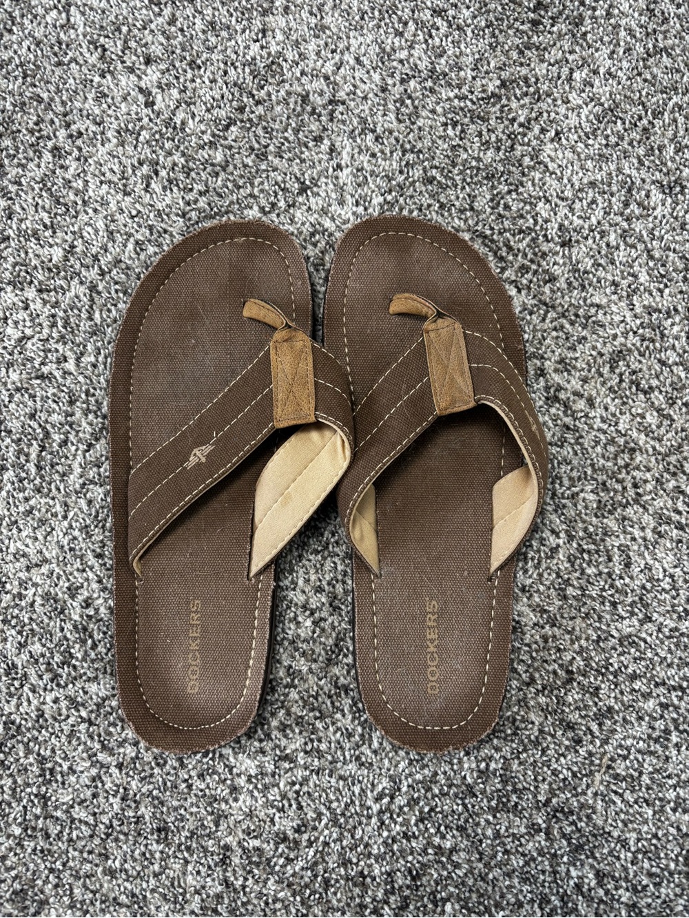 Dockers Brown Canvas Men’s Flip Flops with Tan Accents